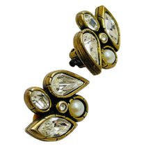 Load image into Gallery viewer, PATRICIA LOCKE vintage signed gold tone glass designer clip on earrings
