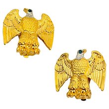 Load image into Gallery viewer, PWC signed vintage gold tone sapphire eyes eagle designer clip on earrings
