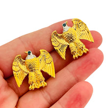 Load image into Gallery viewer, PWC signed vintage gold tone sapphire eyes eagle designer clip on earrings
