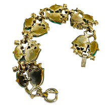 Load image into Gallery viewer, Vintage gold molded lucite green flower bracelet
