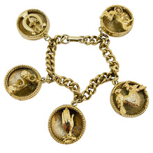 Load image into Gallery viewer, Vintage gold tone charm chain link bracelet
