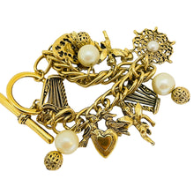 Load image into Gallery viewer, Vintage gold tone pearl charm chain link bracelet
