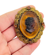 Load image into Gallery viewer, Vintage WESTERN GERMANY gold amber cameo brooch
