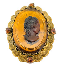 Load image into Gallery viewer, Vintage WESTERN GERMANY gold amber cameo brooch
