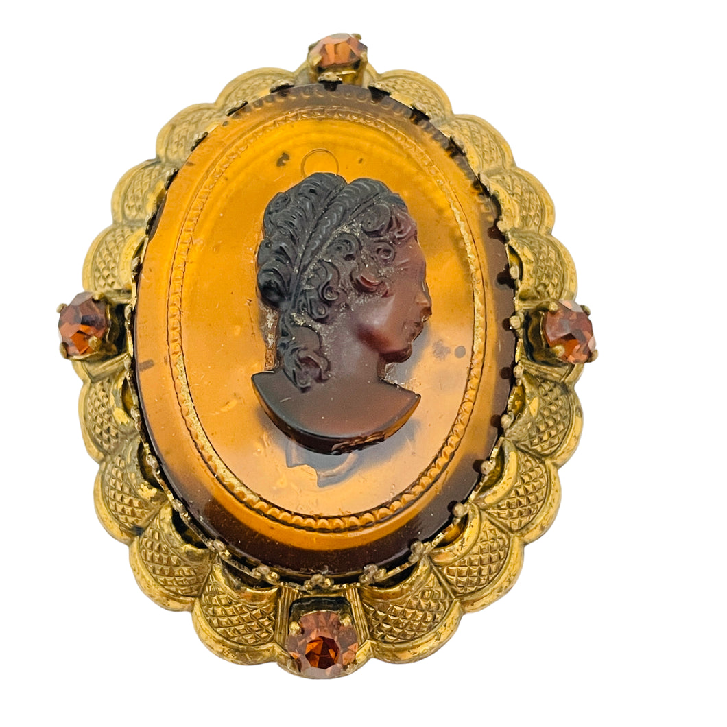 Vintage WESTERN GERMANY gold amber cameo brooch