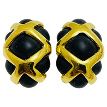 Load image into Gallery viewer, REPLICA signed vintage gold black massive designer runway clip on earrings
