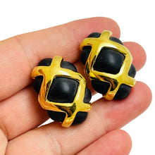 Load image into Gallery viewer, REPLICA signed vintage gold black massive designer runway clip on earrings
