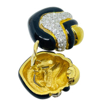 Load image into Gallery viewer, REPLICA signed vintage gold plated enamel rhinestones designer clip on earrings
