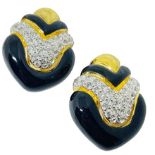 Load image into Gallery viewer, REPLICA signed vintage gold plated enamel rhinestones designer clip on earrings
