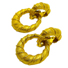 Load image into Gallery viewer, RICHELIEU signed vintage gold door knocker designer clip on earrings

