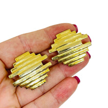 Load image into Gallery viewer, ROBIN vintage gold tone modernist geometric designer clip on earrings
