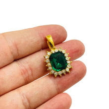 Load image into Gallery viewer, ROMAN signed bintage gold emerald green glass pendant enhancer designer necklace
