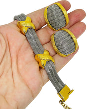 Load image into Gallery viewer, RON RIZZO signed RRD vintage gold silver tone designer bracelet earrings set

