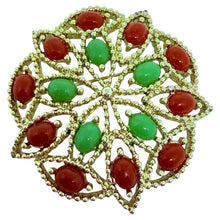 Load image into Gallery viewer, SARAH COVENTRY signed gold tone faux gemstones designer brooch
