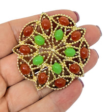 Load image into Gallery viewer, SARAH COVENTRY signed gold tone faux gemstones designer brooch
