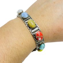 Load image into Gallery viewer, SARAH COVENTRY signed silver tone glass cabochons link designer bracelet
