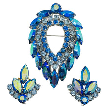 Load image into Gallery viewer, SARAH COVENTRY signed vintage silver blue navette rhinestones earrings brooch
