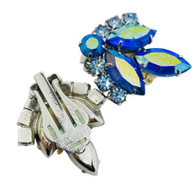 Load image into Gallery viewer, SARAH COVENTRY signed vintage silver blue navette rhinestones earrings brooch
