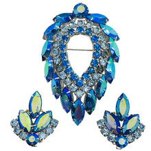 Load image into Gallery viewer, SARAH COVENTRY signed vintage silver blue navette rhinestones earrings brooch
