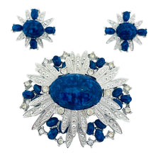 Load image into Gallery viewer, SARAH COVENTRY signed vintage silver tone glass designer brooch earrings set

