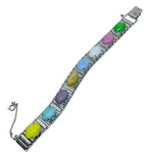 Load image into Gallery viewer, SARAH COVENTRY signed vintage silver tone with glass cabochons designer bracelet

