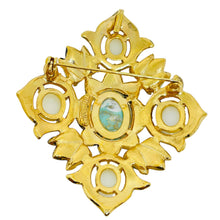 Load image into Gallery viewer, SARAH COVENTRY vintage gold faux turquoise pearl Maltese cross designer brooch
