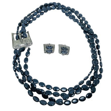 Load image into Gallery viewer, SELINI signed vintage silver tone belt buckle beaded designer necklace earrings
