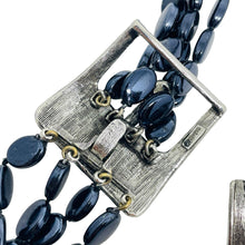Load image into Gallery viewer, SELINI signed vintage silver tone belt buckle beaded designer necklace earrings
