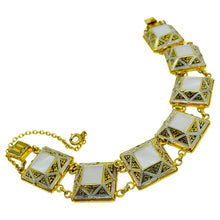 Load image into Gallery viewer, SPAIN vintage gold tone mother of pearl damascene designer link bracelet
