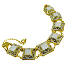 Load image into Gallery viewer, SPAIN vintage gold tone mother of pearl damascene designer link bracelet
