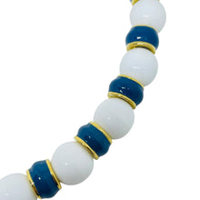 Load image into Gallery viewer, ST. JOHN signed vintage gold tone blue white glass beaded designer necklace
