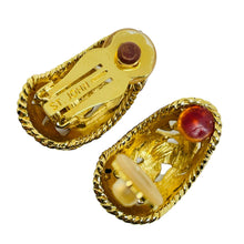 Load image into Gallery viewer, ST. JOHN signed vintage gold tone logo amber enamel designer clip earrings
