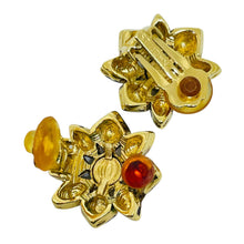 Load image into Gallery viewer, ST. JOHN signed vintage gold tone logo black enamel designer clip earrings

