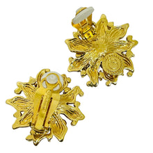 Load image into Gallery viewer, ST. JOHN signed vintage gold tone pink enamel rhinestone designer clip earrings
