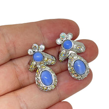 Load image into Gallery viewer, ST. JOHN signed vintage silver logo glass cabs rhinestone designer drop earrings
