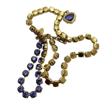 Load image into Gallery viewer, SUZANNE BJONTEGARD signed gold amethyst glass heart designer necklace
