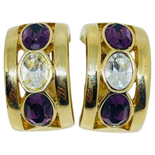 Load image into Gallery viewer, SWAROVSKI SAL signed vintage gold plated amethyst crystal designer clip earrings
