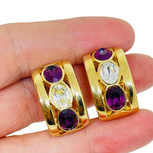 Load image into Gallery viewer, SWAROVSKI SAL signed vintage gold plated amethyst crystal designer clip earrings
