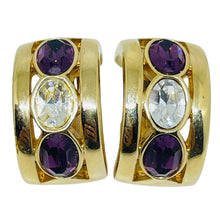 Load image into Gallery viewer, SWAROVSKI SAL signed vintage gold plated amethyst crystal designer clip earrings

