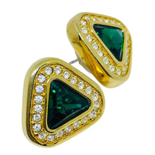 Load image into Gallery viewer, SWAROVSKI SAL signed vintage gold plated emerald crystal designer earrings
