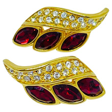 Load image into Gallery viewer, SWAROVSKI SAL signed vintage gold plated ruby crystals designer post earrings
