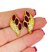 Load image into Gallery viewer, SWAROVSKI SAL signed vintage gold plated ruby crystals designer post earrings
