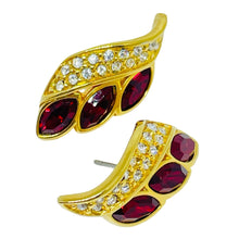 Load image into Gallery viewer, SWAROVSKI SAL signed vintage gold plated ruby crystals designer post earrings
