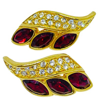 Load image into Gallery viewer, SWAROVSKI SAL signed vintage gold plated ruby crystals designer post earrings
