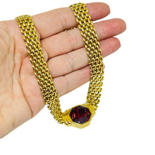 Load image into Gallery viewer, SWAROVSKI SAL signed vintage gold plated ruby red crystal chain necklace
