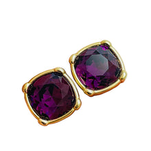 Load image into Gallery viewer, SWAROVSKI signed gold amethyst crystal designer runway clip on earrings

