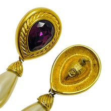 Load image into Gallery viewer, SWAROVSKI signed gold amethyst crystal pearl designer earrings
