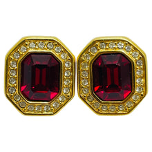 Load image into Gallery viewer, SWAROVSKI signed gold ruby red crystal designer runway earrings
