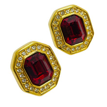 Load image into Gallery viewer, SWAROVSKI signed gold ruby red crystal designer runway earrings
