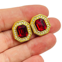 Load image into Gallery viewer, SWAROVSKI signed gold ruby red crystal designer runway earrings
